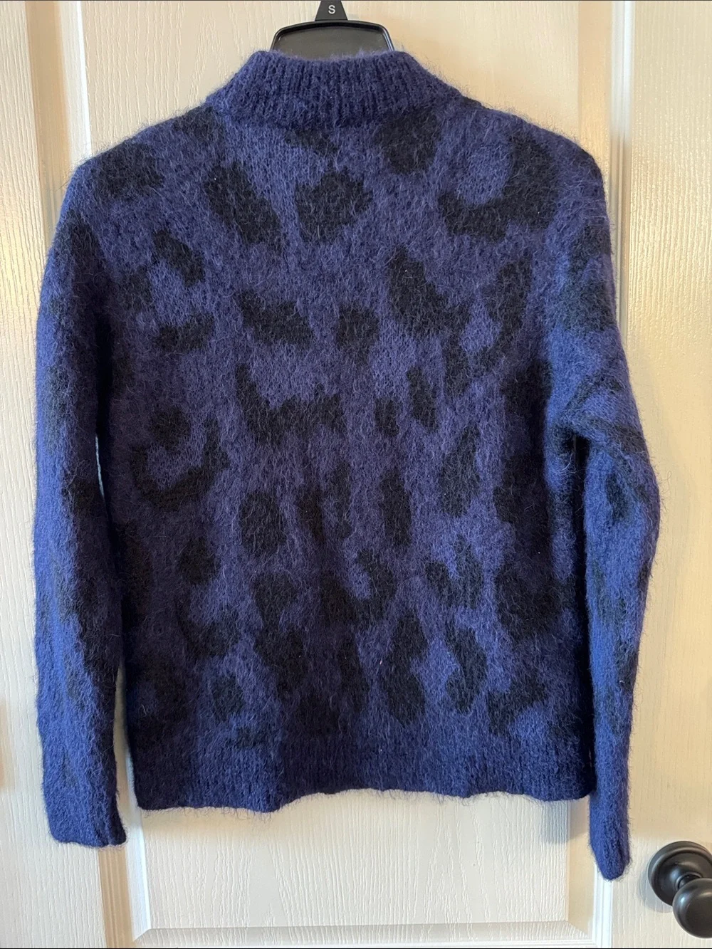 kate spade Navy and Black Fuzzy Leopard Mock Neck Sweater
